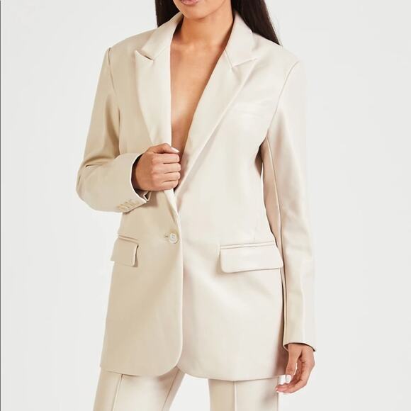 Because of Alice BOA Cream Boyfriend Leather Blazer NWT